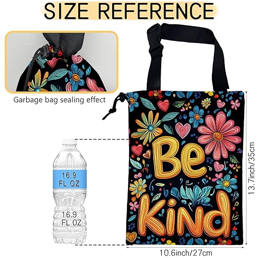 Be Kind Car Trash Bag,Watercolor Flowers Strap Drawstring Car Garbage Bags,Car Back Seat Organizer with Adjustable Buckle for Car Accessories
