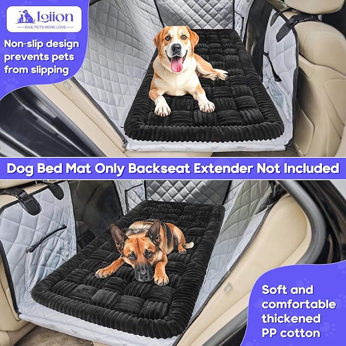 Dog Car Bed Mat, Non-Slip Backseat Extender Pet Blanket, Plaid Dog Bed for Trucks, Sedans & Large SUVs, Chew-Resistant Travel Pad for Dogs, Easy Clean & Scratch-Proof & Comfort (56"x28.7") Black