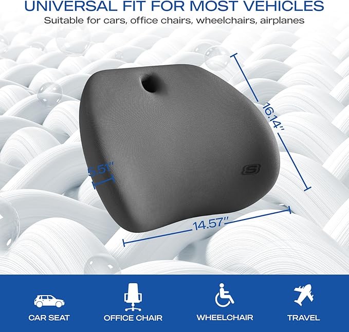 Skechers Lumbar Support Pillow for Office Chair,Memory Foam Lumbar Pillow,Lower Back Pain Relief Lumbar Pillow,Ergonomic Design Back Support Pillow for Office Chair,Car,Home,Travel,Gray