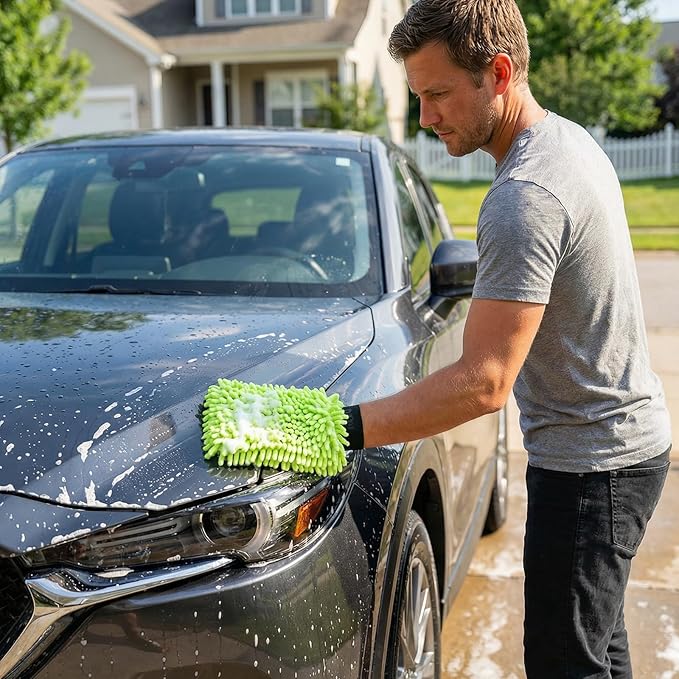 2Pack Car Wash Mitt, 8"×12" Fiber Microfiber Mitt Car Wash Brush for Scratch, Safe on Painted Surfaces, Glass & Plastic, Cars Cleaning Kit Essential, Green