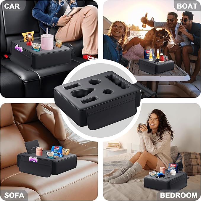 2026 Upgraded Car Cup Holder, 8 in 1 Back Seat Cup Holder for Car, PU Leather Backseat Organizer Car Cupholder Expander Tray for Trucks SUVs RVs Center Console Couch, Holds Drinks Food Phone Remote