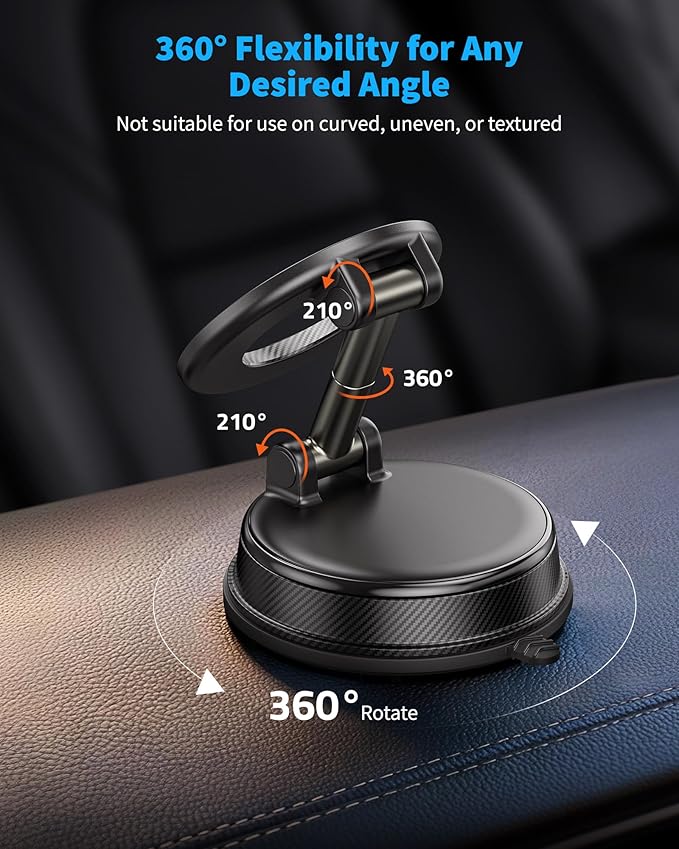 Vacuum Magnetic Suction Car Phone Holder for Magsafe, 360° Adjustable Suction Cup Phone Mount for Car Gym Mirror, Compatible with iPhone & Android