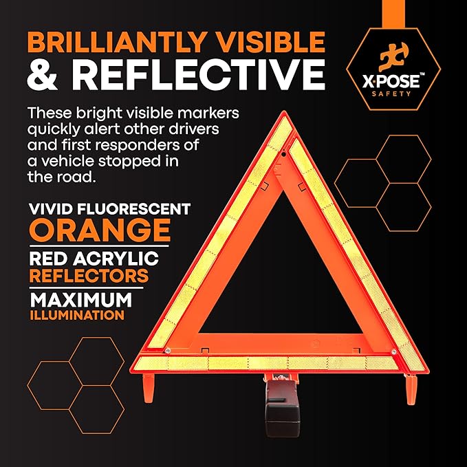 Xpose Safety Reflective Emergency Triangles – 24 Kits (72 Triangles) – DOT Approved Roadside Car Safety Warning Reflectors – Red & Orange Automotive Vehicle Hazard Visibility Markers