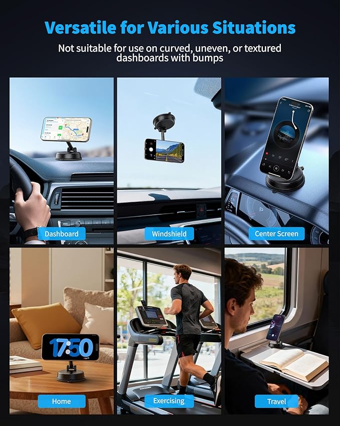 Vacuum Magnetic Suction Car Phone Holder for Magsafe, 360° Adjustable Suction Cup Phone Mount for Car Gym Mirror, Compatible with iPhone & Android