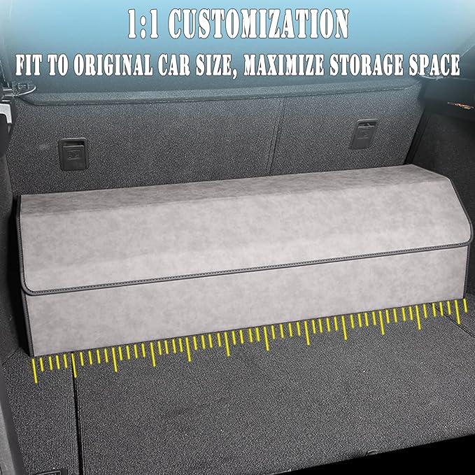 Trunk Organizer for Ford Expedition 2018-2025 - Gray Alcantara Leather Storage Box, Tailored Precision, Maximize Your Storage, Large Foldable Trunk Organizer Boxs with 3 Compartments