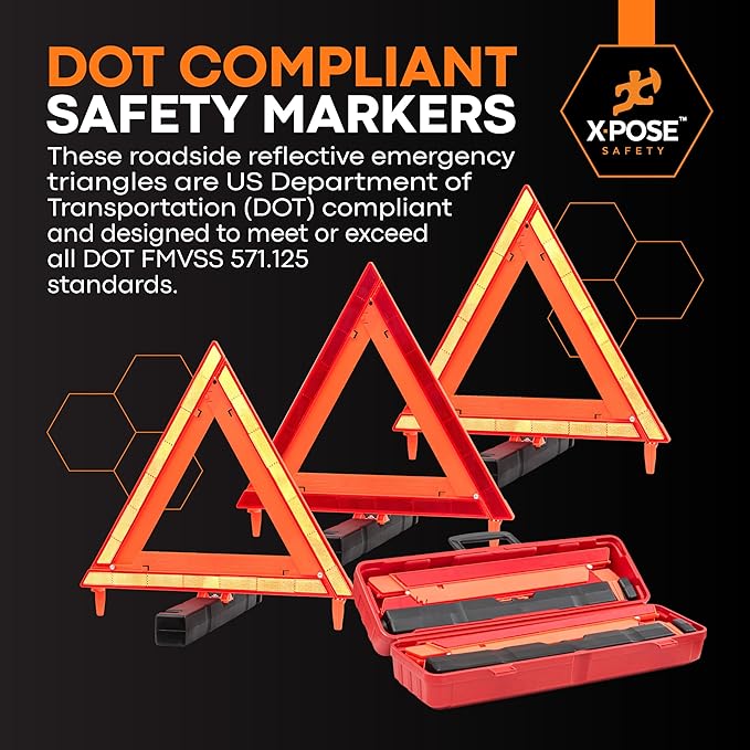 Xpose Safety Reflective Emergency Triangles – 24 Kits (72 Triangles) – DOT Approved Roadside Car Safety Warning Reflectors – Red & Orange Automotive Vehicle Hazard Visibility Markers