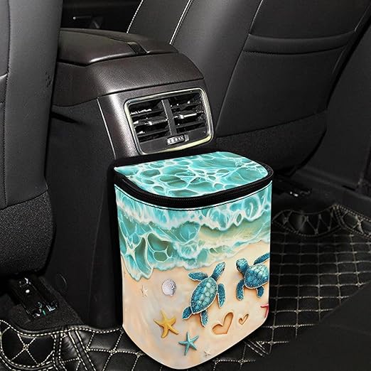 Sea Turtle Car Trash Can Organizers Garbage Bag Hanging Garbage Can Leakproof Car Trash Bin Multipurpose Bag Basket Seaside Style Automotive Accessories Decor Organizers Bag
