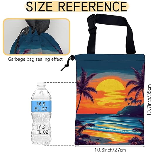 Beach Sunset Car Garbage Bag,Coconut Trees Small Car Trash Bag Hanging,Drawstring Car Garbage Bag with Adjustable Buckle for Car Back Seat,SUVs,Camping,Road Trips