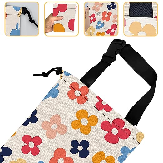 Colorful Groovy Flowers Car Trash Bag, Strap Drawstring Car Garbage Bags,Car Back Seat Organizer with Adjustable Buckle for Car Accessories