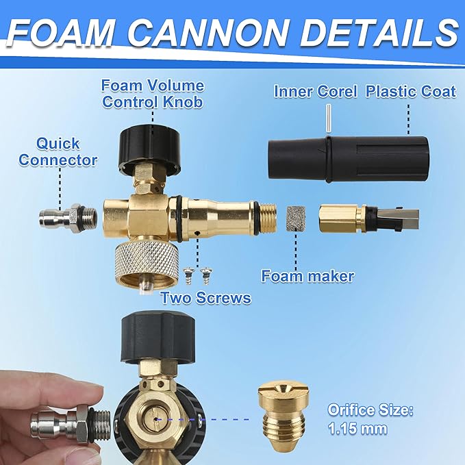 Tool Daily Foam Cannon with Dual Connector Accessory, 1/4 Inch Quick Connector, 5 Pressure Washer Nozzle Tips, 1 Liter