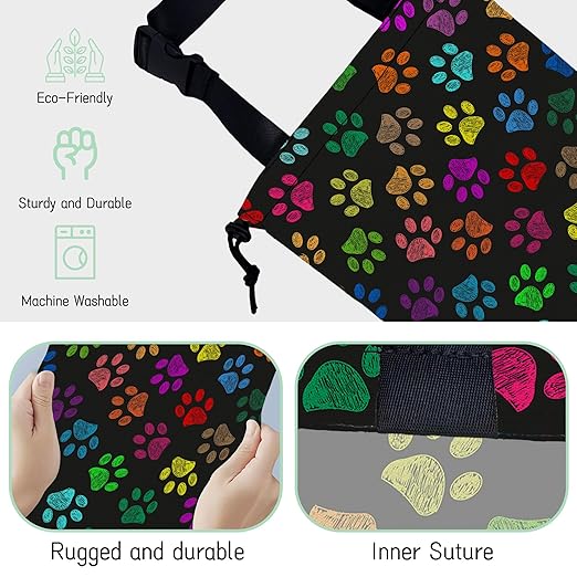 Colorful Paw Prints Car Trash Bag,Hanging Drawstring Car Garbage Bag,Waterproof Canvas Car Back Seat Organizer with Adjustable Buckle,for Vehicles,SUVs,Camping,Road Trips