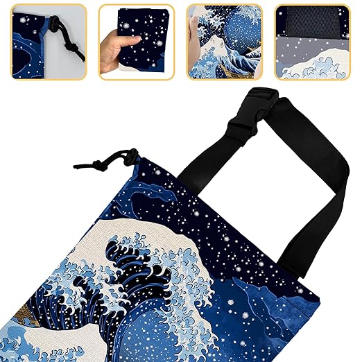 Great Sea Wave Car Garbage Bag, Small Car Trash Bag Hanging Back of Seat,Drawstring Car Trash Bag with Adjustable Buckle,Car Accessories for Camping Travelling