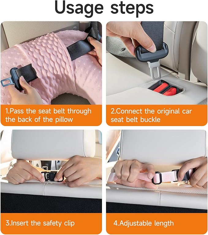 BEBAS U-Shaped Kids Travel Pillow for Car - Comfortable Neck and Head Support Pillow for Sleeping on Long Trips, Cute Cartoon Design, Ideal for Car Seats, Booster and Home Use, Great Gift Idea（Pink）