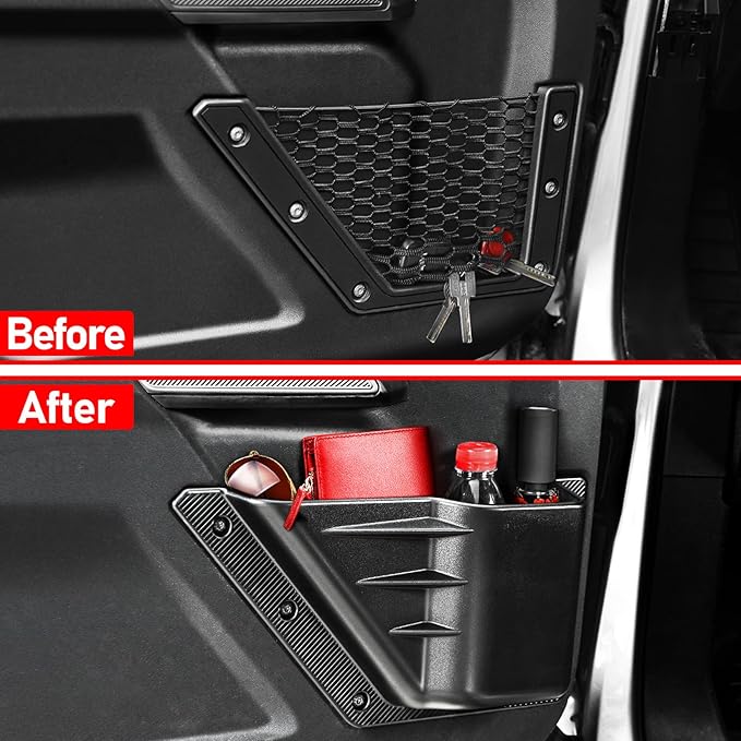 2PCS Front Door Storage Pockets for Ford Bronco Accessories 2025,Side Organizer Box Insert Cup Holder fit Bronco 2/4-Door 2021 2022 2023 2024 Replacement Expansion Interior Accessories