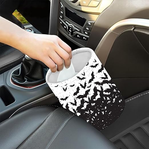 Car Trash Bag Abstract Black Bat Waterproof Trash Small Car Can Portable Collapsible Car Garbage Can Hanging for Back Seat Floor or Hanging Headrest Car Decor Road Trip Essentials