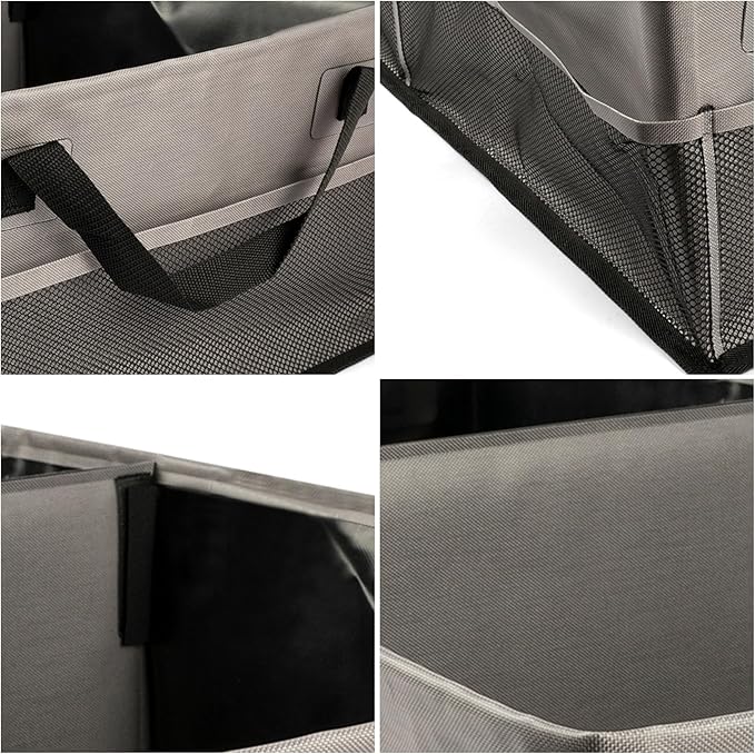 Collapsible Waterproof Car Trunk Organizer, Soft PVC Storage Bin with Rugged PVC-Coated Fabric for SUV & Truck (Stone Gray REG)