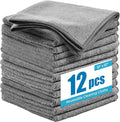 Microfiber Cleaning Cloth 12"X12" 12 Pack Grey Lint Free Microfiber Towels for Cars-Extra Thick, Streak-Free, Fast Absorbent - Reusable Multi-Purpose Housekeeping Rags for Cars