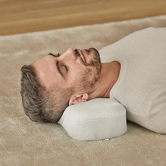 Kanuda Mini Portable Pillow (Oatmeal) – Compact Orthopedic Cervical Neck Pillow for Travel, Firm Memory Foam Support with CV4 & OCBR Therapy, Washable Cover & Storage Bag