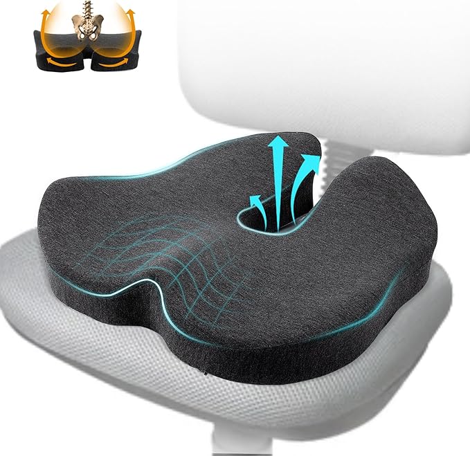 X Large Memory Foam Seat Cushion for Office Chair,for Back Support, Relief Sciatica & Tailbone Coccyx Pain Relief Cushion Pillow, for Long Sitting, for Car/Office Chair/Wheelchair (Darkgray)