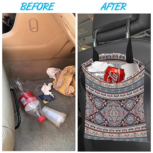 Car Trash Bag Geomatric Textile Texture Car Garbage Bag Hanging Car Trash Can for Back Seat with Drawstring, Waterproof Garbage Bags for Car Accessories Vehicle Travelling Camping Outdoor