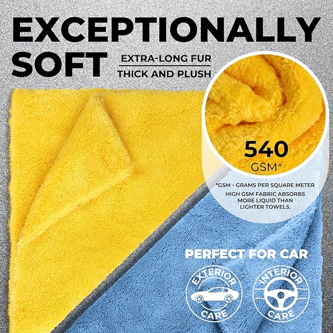 Super Soft Microfiber Towels for Cars - Edgeless - 6pk (12”x12”) - Premium Scratch-Free Towel - Great for Drying, Detailing, Polishing, Buffing - Ultra Absorbent Microfiber Cleaning Cloths for Car