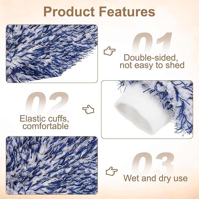 HARFINGTON Chenille Microfiber Car Wash Mitts 10.2" x 6.7" Scratch Free Wash Gloves Absorbent Double Sided Plush Cleaning Drying Mitts for Car Washing Home, Blue