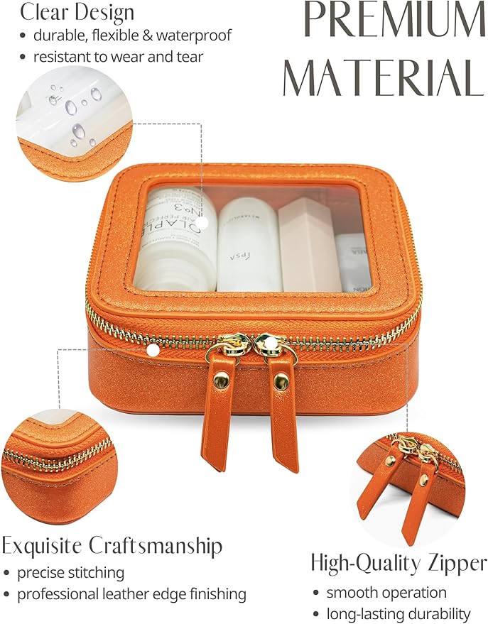 Popvibe Clear Makeup Bag Travel Cosmetic Case Transparent Toiletry Bag with Zipper, Portable Make Up Organizer Traveling Compact Car Bag for Essentials