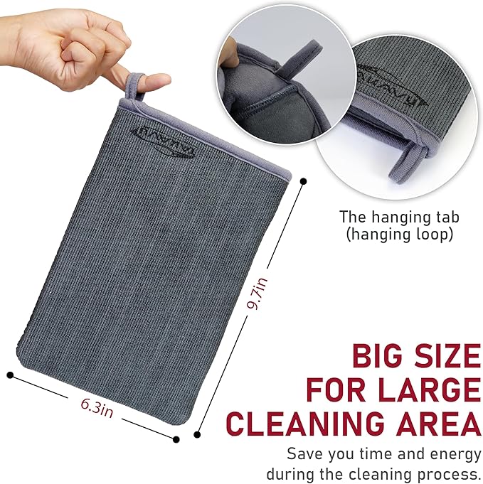 TAKAVU Auto Detailing Clay Mitt 1 Pack 9.7x6.3 inches, Magic Clay Bar Mitt Premium Mesh and Microfiber for Remove Dirts Mud Grime, Car Cleaning Detail Glass Wheel Windshield (Grey)
