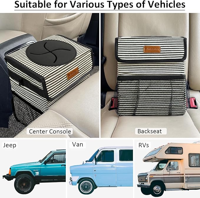 Car Trash Can Bin for Back Seat Leak Proof, Cute Car Trash Bag Hanging, Vehicle Trash Can for SUV Truck Van, Automotive Garbage Cans Front Seat Stripe