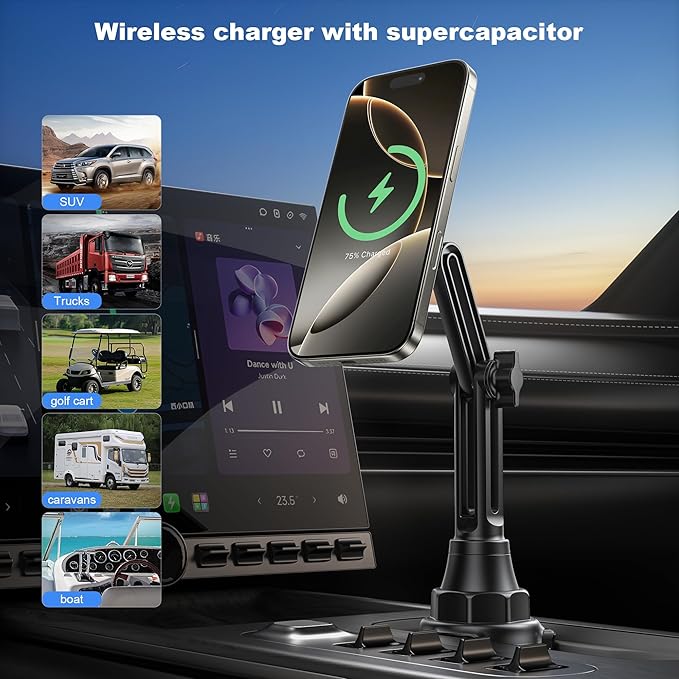 for Qi2 15W Wireless MagSafe Car Mount Charger Cup Phone Holder,15W Fast Charging Charger Phone Holder Mount for iPhone Air/17/16/15/14/13/12, Galaxy S25, Fast Charging for Magnetic iPhone Accessories