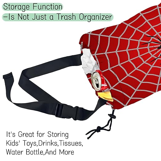 Spider Web Car Trash Bag,Cobweb Trap Hanging Drawstring Car Garbage Bag,Waterproof Canvas Car Back Seat Organizer with Adjustable Buckle,for Vehicles,SUVs,Camping,Road Trips