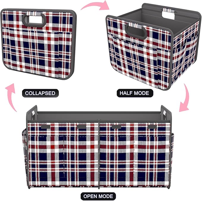 Homeve Trunk Organizer, Car Storage, Reinforced Handles, Collapsible Multi-Compartment Car Organizers, Foldable, Waterproof, 600D Oxford Polyester (Navy Blue Ripple, 2 Compart)