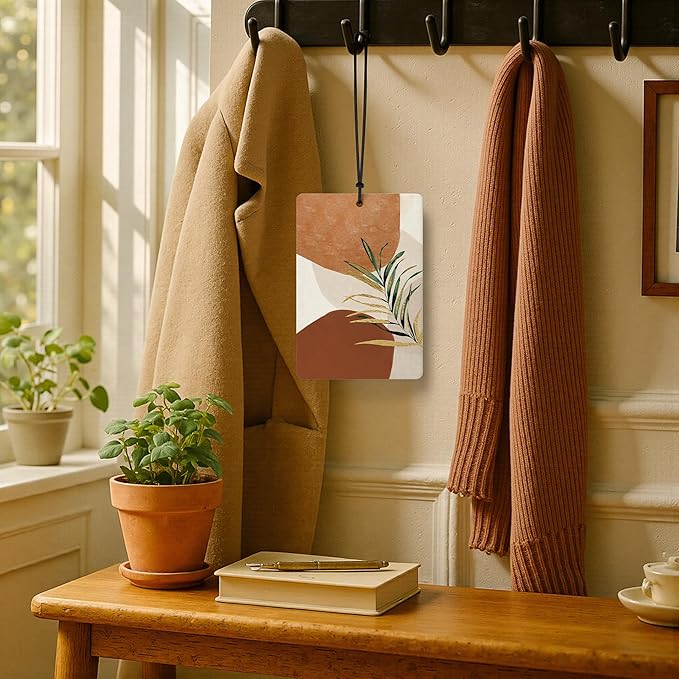 Boho Modern Botanical Car Air Freshener 4 Pcs, Minimalist Terracotta Tropical Plant Leaves Air Freshener Hanging for Cars Books Closet Drawer, Girly Car Accessories for Women