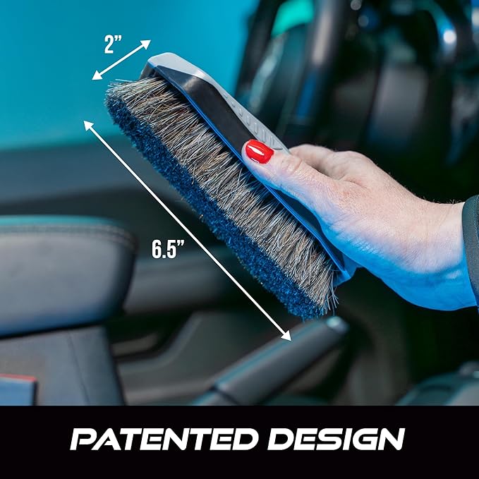 VIKING Leather Cleaner Brush, Horsehair Bristles for Car Interior, Cleaning Brush for Car and Home, Grey, 6.5 x 2.8 x 2 inch