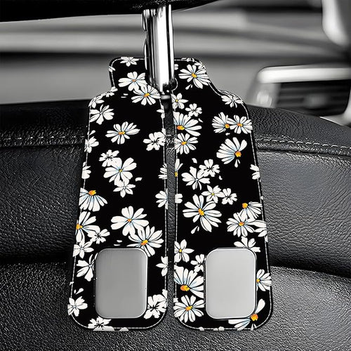 1 Pack Car Seat Headrest Hooks for Purses and Bags Watercolor Daisy Floral Bag Purse Holder for Car with Double Metal Hooks Car Purse Hanger Hanging Accessories