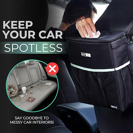 RoadBin™ Slim Leak & Odor Proof Car Trash Can. Fits & Stays Upright. Large-Capacity 2.5 Gallon Bin, 4" Design – Portable, Foldable Garbage Can for Car, Truck, SUV, Van & Outdoors