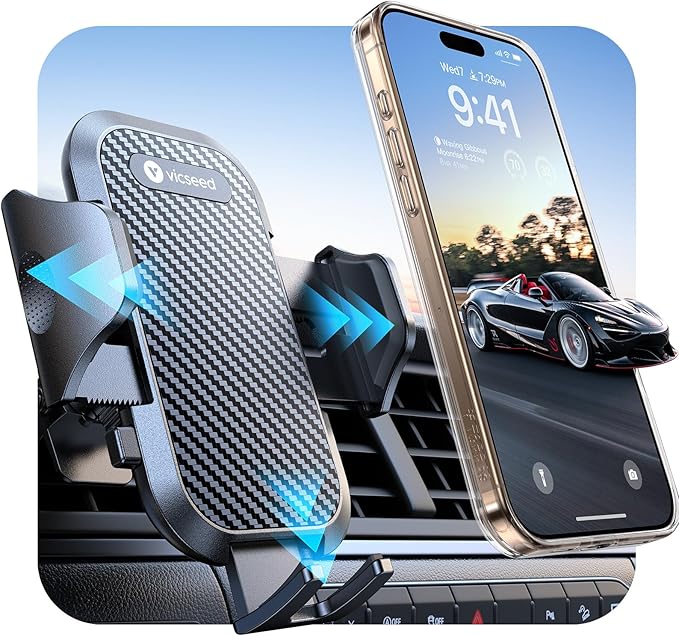 VICSEED 2026 Upgrade Ultra Stable Car Phone Holder Mount [Never Fall Off & Won't Break] Universal Air Vent Phone Mount for Car Easy Clamp Phone Holders for Your Car for iPhone 17 Pro Max 16 15 14 13