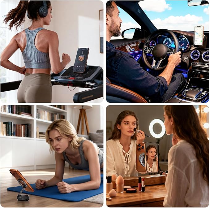 Car Phone Holder for Magsafe, 360° Adjustable Foldable Car Mount [108LBS Strongest Suction & 2800gf Magnetic] Portable for Car/Gym/Mirror Mount/Daily Stand for iPhone and All Smartphones, Black