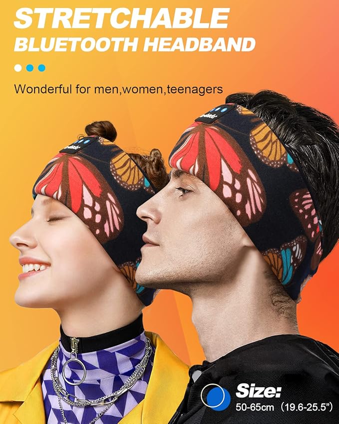 LC-dolida Sleep Headphones Headband Bluetooth 5.4, Sports Headband Earphones Wireless with Speaker Microphone USB C for Women Sleeping Gift Workout Jogging Yoga Insomnia Travel Meditation, Butterfly