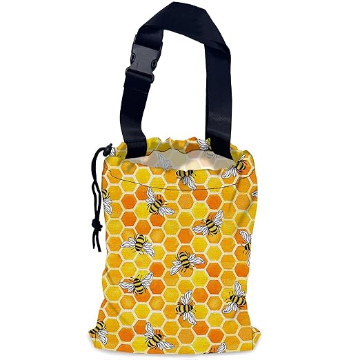 Watercolor Bees Car Trash Bag,Honeycombs Hanging Drawstring Car Garbage Bag,Waterproof Canvas Car Back Seat Organizer with Adjustable Buckle,for Vehicles,SUVs,Camping,Road Trips