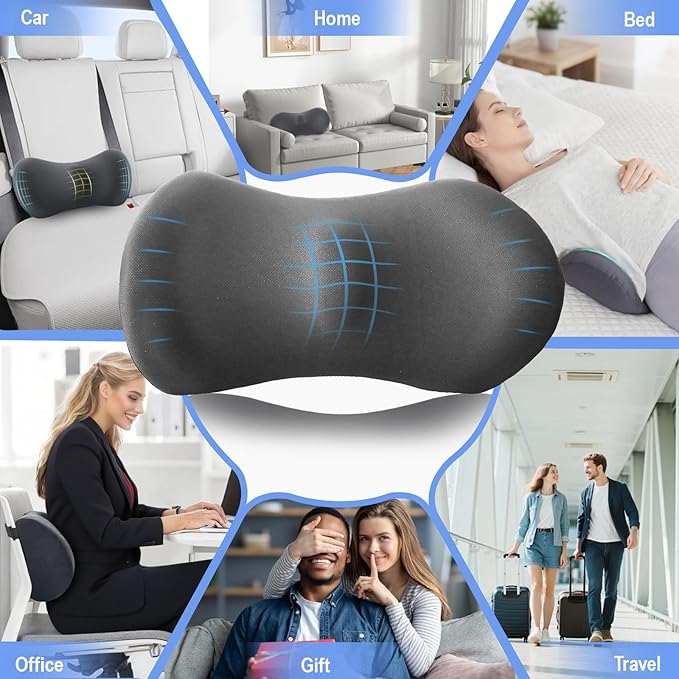 Lumbar Pillow with Adjustable Strap, Memory Foam Lumbar Support Pillow for Office Chair and Car Seat, Back Pillow for Lower Back, Back Support Pillow for Sitting, Driving, Traveling