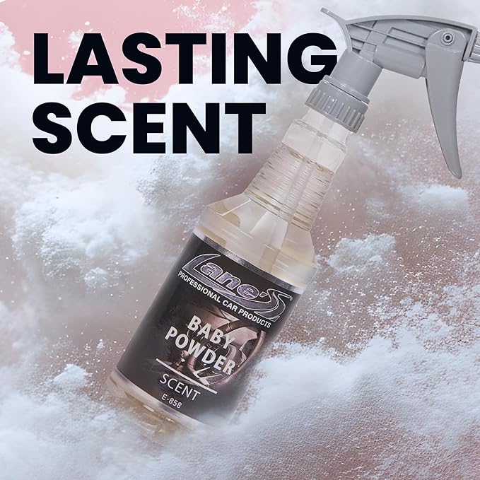LANE’S Premium Car Air Freshener "Baby Powder" - 16 oz Water-Based, Long-Lasting Auto Scent Spray - Food, Pet, Odor Smell Deodorizer for Cars, Trucks, SUVs' Interior Leather, Carpet, Upholstery