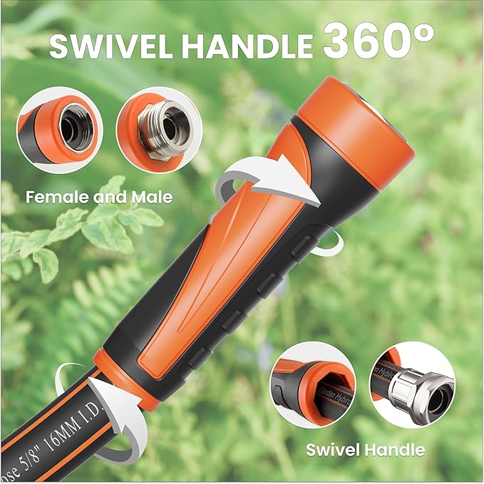 Giraffe Tools 100FT Garden Hose 5/8'' Set with 10-Pattern Spray Nozzle, Quick Connects & Ground Spinkler, for Garden Greenhouse Flower Bed Garden Water Hose