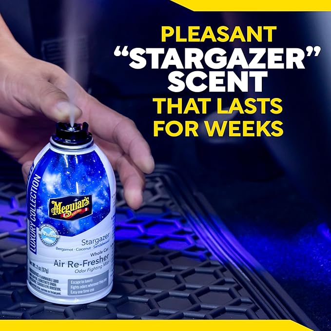 Meguiar's Car Air Refresher Odor Fighting Mist – Stargazer, Long-Lasting Car Freshener Fights Strong & Unwanted Vehicle Smells Renewing Interiors with a Luxurious & Refreshing Scent, 2 oz Aerosol