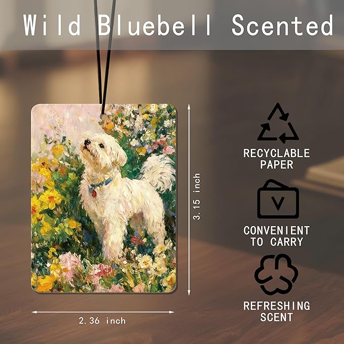 Vintage Floral Puppy Air Freshener 4Pcs, Artistic Dog & Flower Scene Air Freshener for Car Interior, Closet, Drawer, Books, Car Mirror Decor Hanging, Gift for Dog Lovers