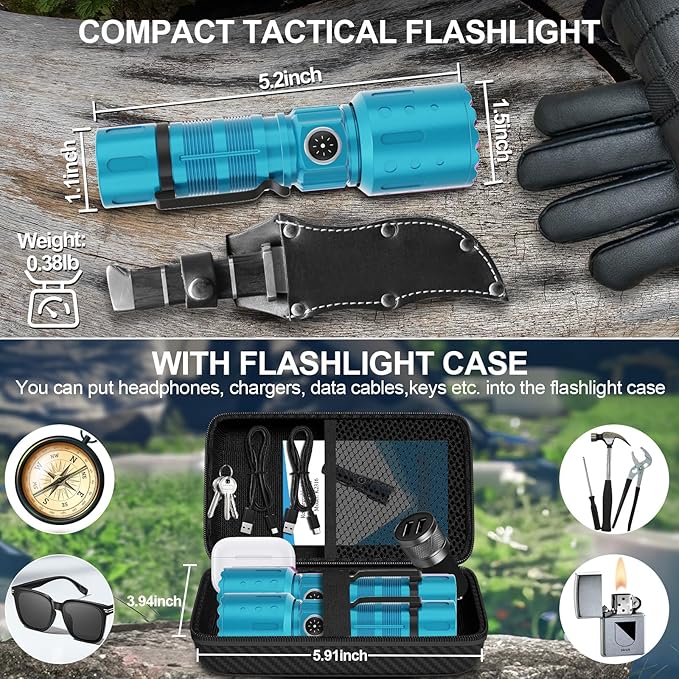 Banral Flashlights High Lumens Rechargeable, Super Bright Long Range Small Powerful Flashlight, 6 Modes LED Tactical Pocket Waterproof Flash Light for Home Emergency (2, Turquoise)