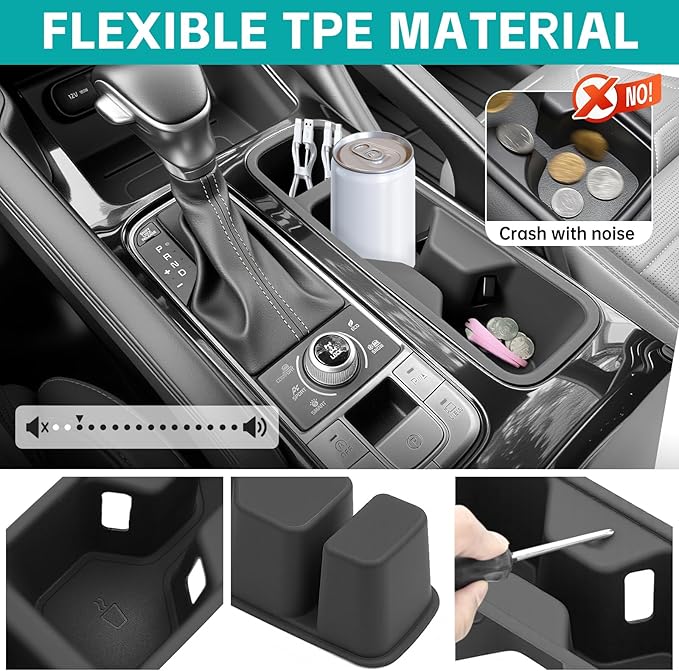 Cup Holder Organizer Compatible with 2020-2025 Kia Telluride LX S EX SX Accessories, Noise-Free Water & Dust Proof Silicone Insert Console Drink Holder for 20-25 Kia Telluride Accessories