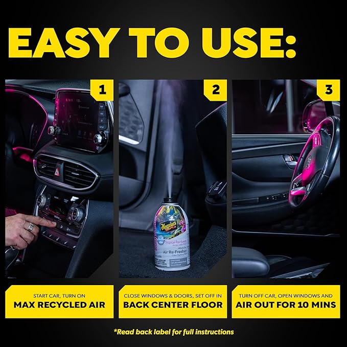 Meguiar's Car Air Refresher Odor Fighting Mist – Tropical Rainforest, Long-Lasting Car Freshener Fights Strong & Unwanted Smells Renewing Interiors with a Luxurious & Refreshing Scent, 2 oz Aerosol