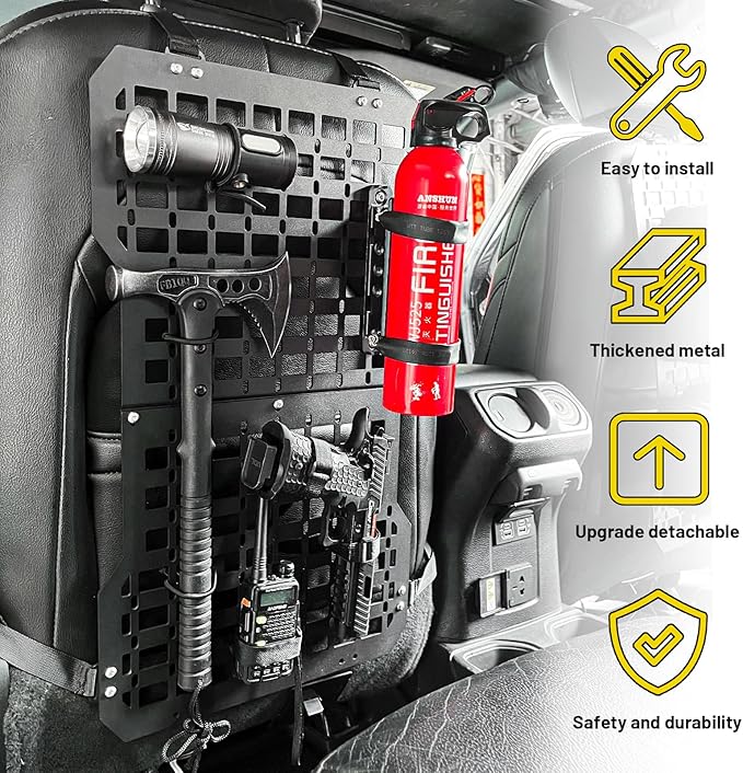 1 Pack Metal Seat Back Molle Panels with Gun Mount For Truck,Truck Tactical Seat Back Organizer Panel with Gun Rack Holder for All Vehicles