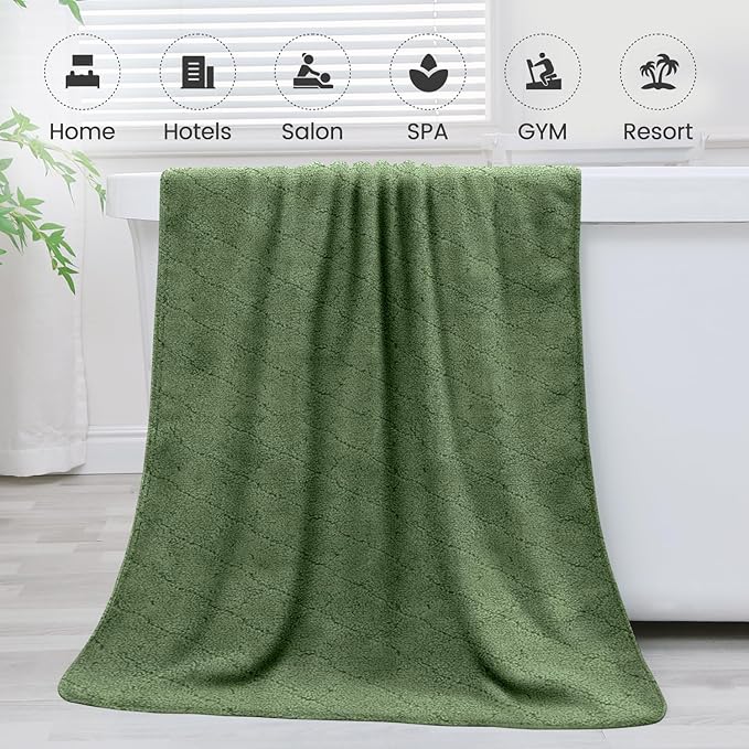 JML Pack of 4 Bath Towels, 30"x60", Large Microfiber Towel Set, Ultra Soft, Super Absorbent, Fast Drying, Perfect for Sauna, Shower, Pool, Sport, Travel, Fitness, SPA,Yoga, Coral Fleece-Olive-Green